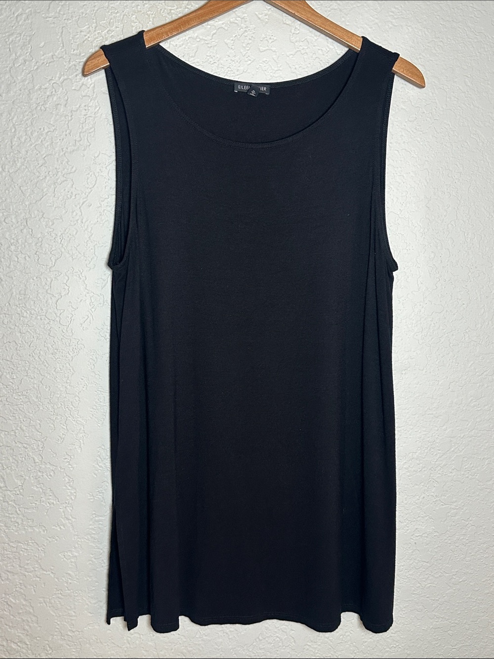 Eileen Fisher Black Sleeveless Tunic Tank Top Summer Minimalist Basic Casual